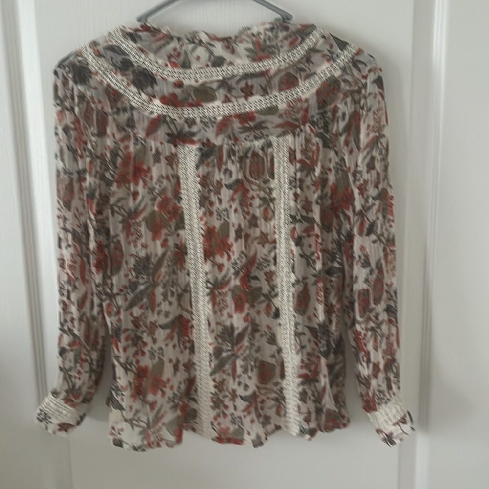 Anthropologie Feather Bone Elena Top Floral Printed Lace Sheer Blouse Button 4US - Picture 11 of 11